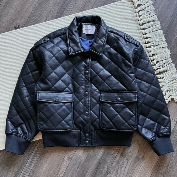 Rebecca Minkoff Jackets & Blazers - Rebecca Minkoff Diamond Quilted Faux Leather Navy Blue Bomber Jacket